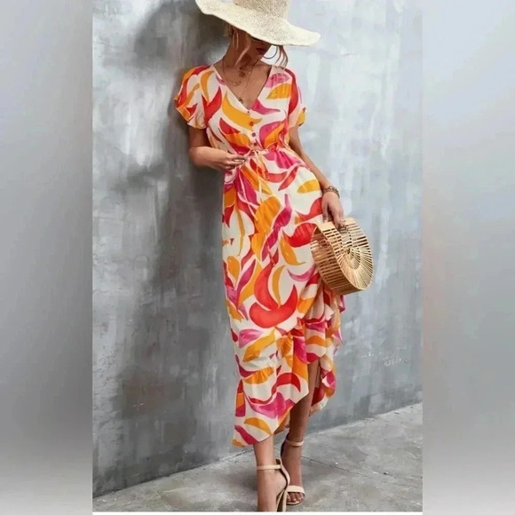 Abel the Label Anthropologie Swish Flutter sleeve Hi & Lo  Maxi Dress Size Small - Picture 3 of 16